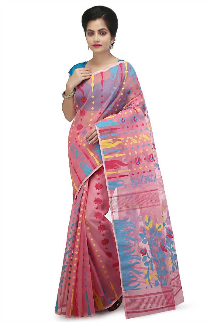 Woven Soft Dhakai Jamdani Saree Cotton Silk Color Multicolor - Rebistore