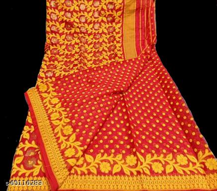 Woven Soft Dhakai Jamdani Saree Cotton Silk Color Red - Rebistore