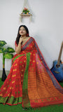 Woven Soft Dhakai Jamdani Saree Cotton Silk Color Red - Rebistore
