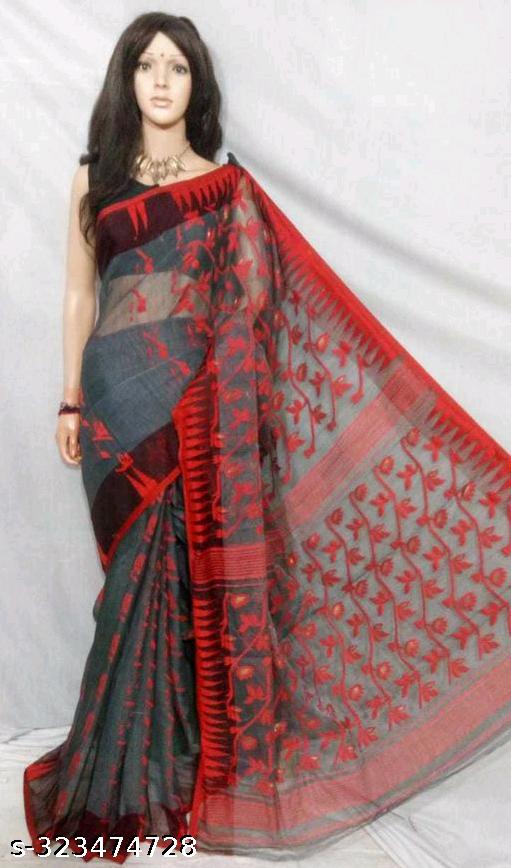 Woven Soft Jamdani Cotton Silk Saree Color Grey - Rebistore