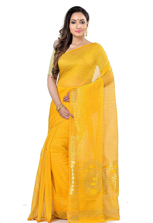 Best Qualty Hazar Buti Jamdani Saree (Yellow) - Rebistore