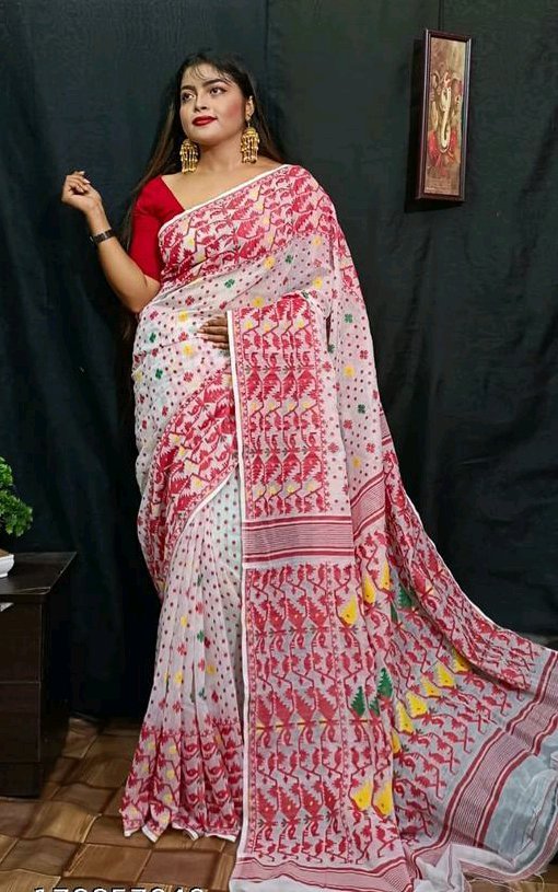 Bodhuboron soft dhakai jamdani Saree Color White - Rebistore