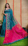 COTTON SILK BEST QULITY ALL BODY WORK HANDLOOM SAREE TEAL - Rebistore