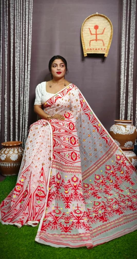 Dhakai Jamdani Saree Silk Saree Color White - Rebistore