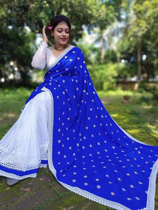 Hakoba Saree Half In Half Color Blue - Rebistore
