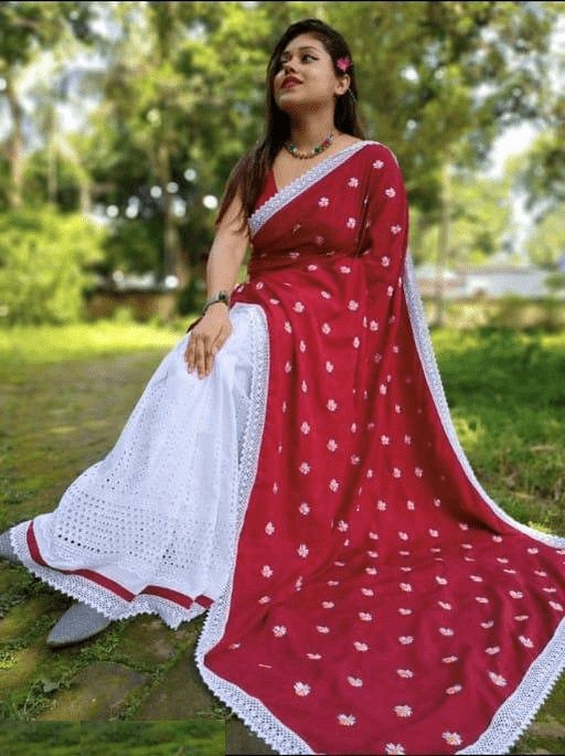 Hakoba Saree Half In Half Color Maroon - Rebistore