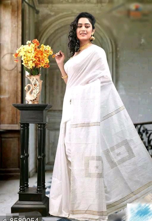 Handloom Sequance Saree Color White - Rebistore