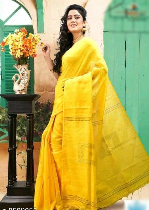 Handloom Sequance Saree Color Yellow - Rebistore