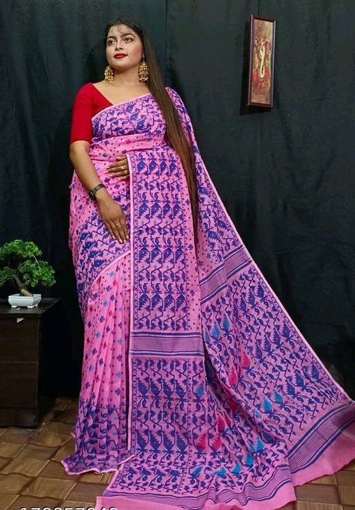 Soft Dhakai jamdani Saree Color Pink - Rebistore