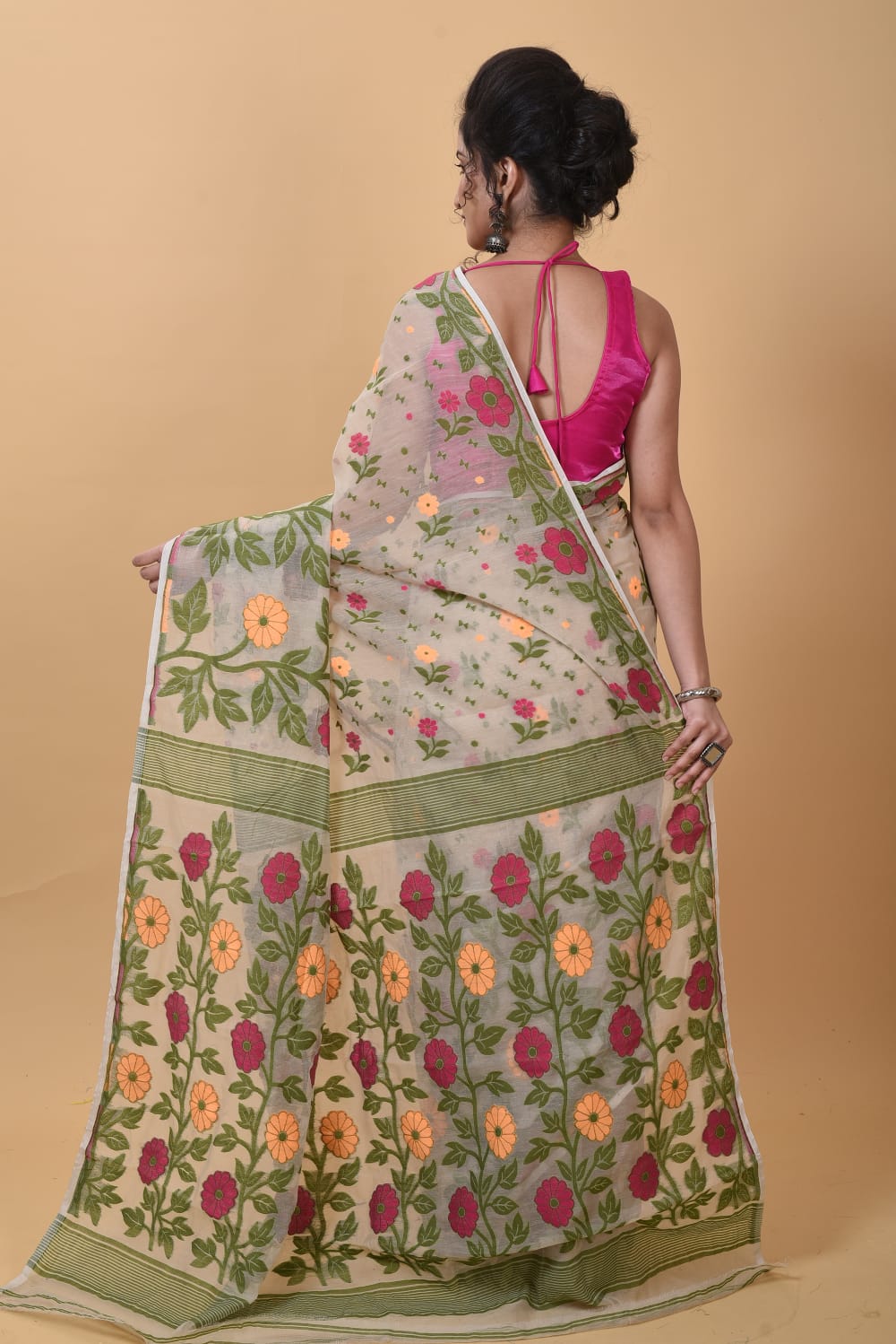 Soft Dhakai Jamdani Saree Cotton Silk Saree Color Beige - Rebistore