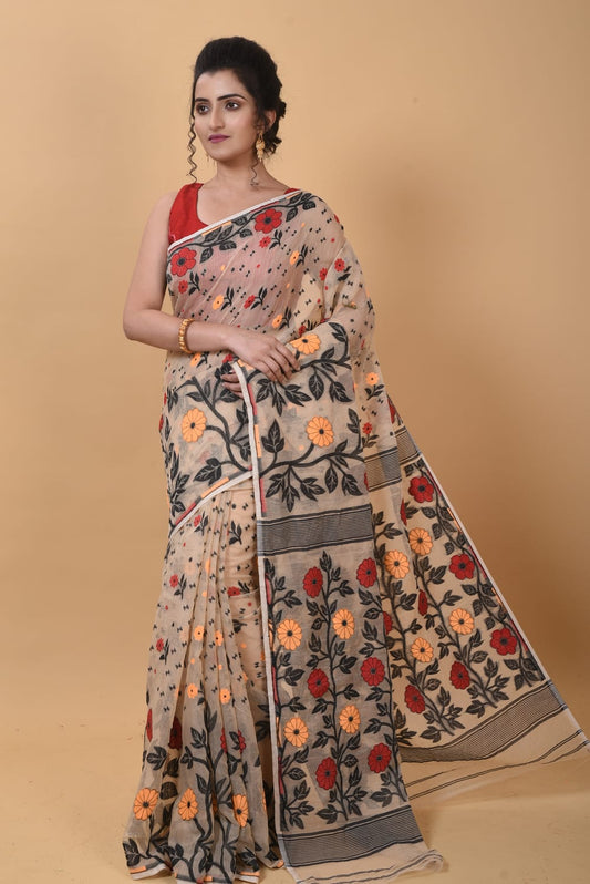 Soft Dhakai Jamdani Saree Silk Saree Color Beige - Rebistore