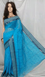 Women’s Cotton HandloomTaant Saree Color Aqua blue - Rebistore