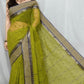 Women’s Cotton HandloomTaant Saree Color Olive - Rebistore