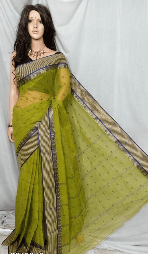 Women’s Cotton HandloomTaant Saree Color Olive - Rebistore