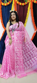 Women's Soft Dhakai Jamdani Saree Color Pink - Rebistore