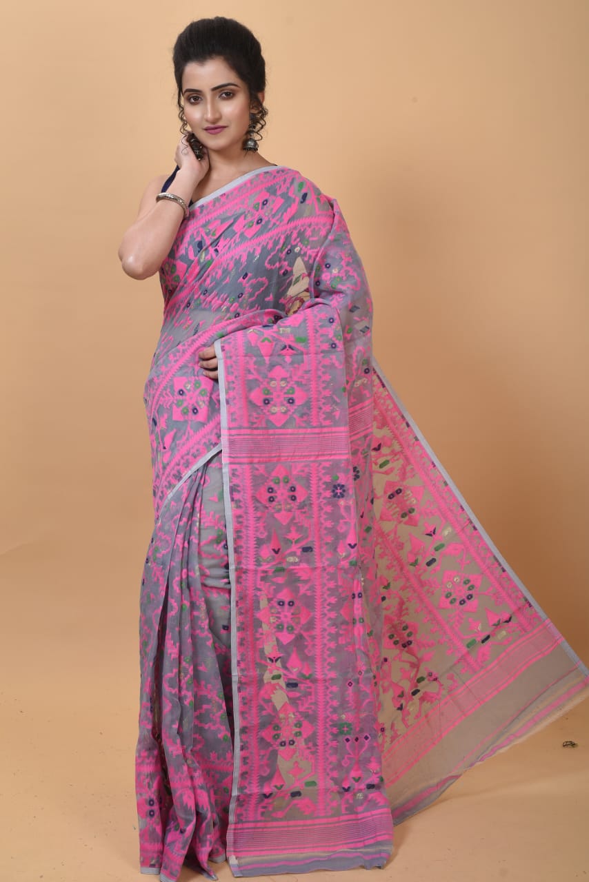 WOVEN DESIGND SOFT DHAKAI JAMDANI SAREE - Rebistore