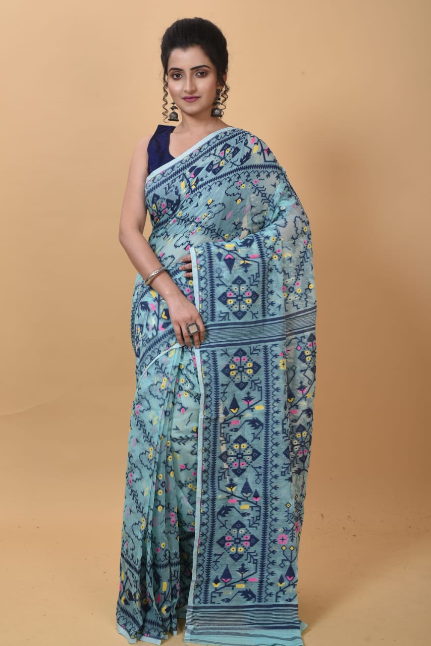 WOVEN DESIGND SOFT DHAKAI JAMDANI SAREE - Rebistore