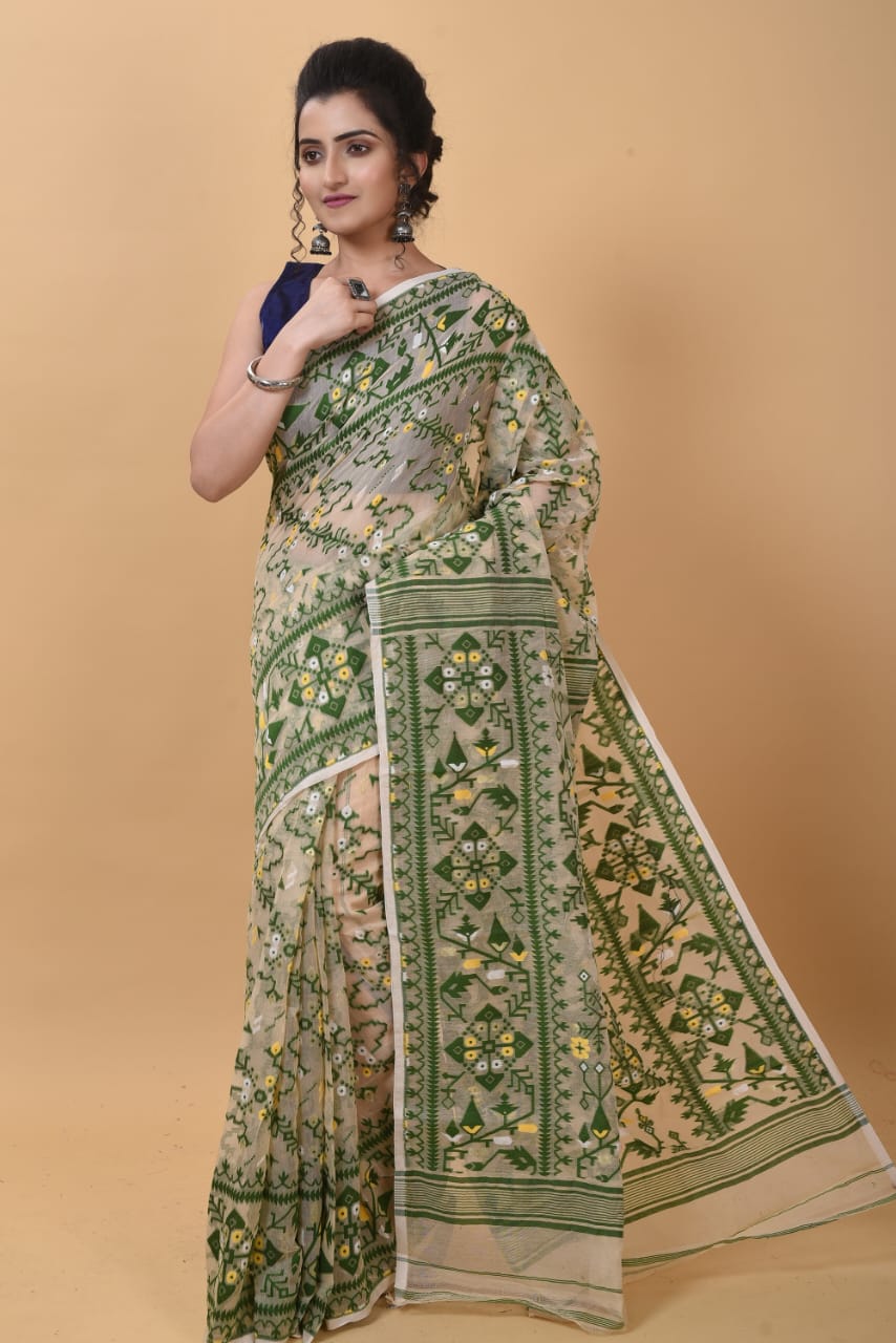 WOVEN DESIGND SOFT DHAKAI JAMDANI SAREE COLOR BEIGE - Rebistore