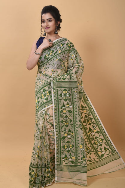 WOVEN DESIGND SOFT DHAKAI JAMDANI SAREE COLOR BEIGE - Rebistore