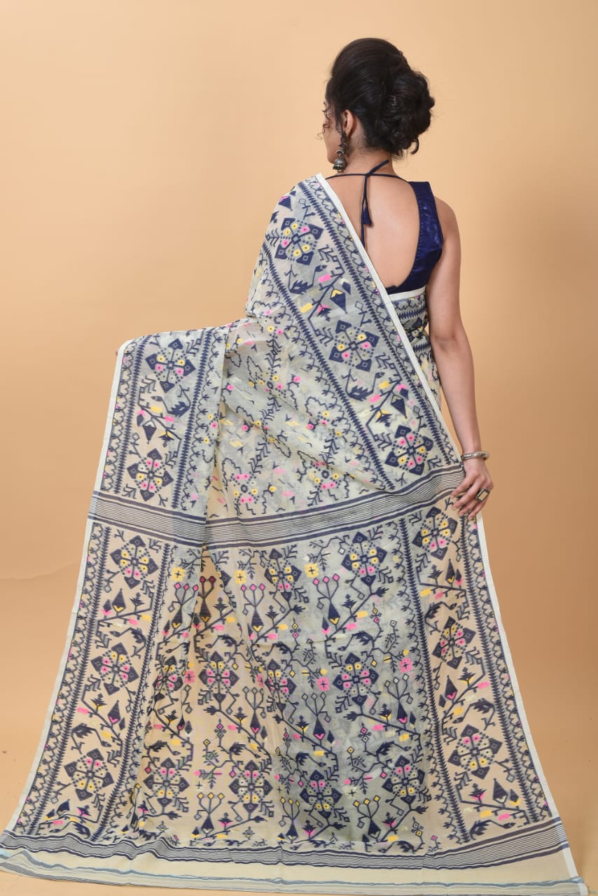 WOVEN DESIGND SOFT DHAKAI JAMDANI SAREE COLOR BEIGE - Rebistore