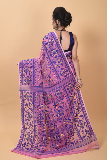 WOVEN DESIGND SOFT DHAKAI JAMDANI SAREE COLOR PINK - Rebistore