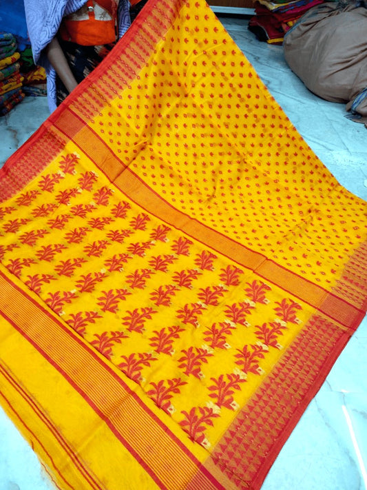 Woven Jamdani Cotton Silk Saree Color Yellow - Rebistore