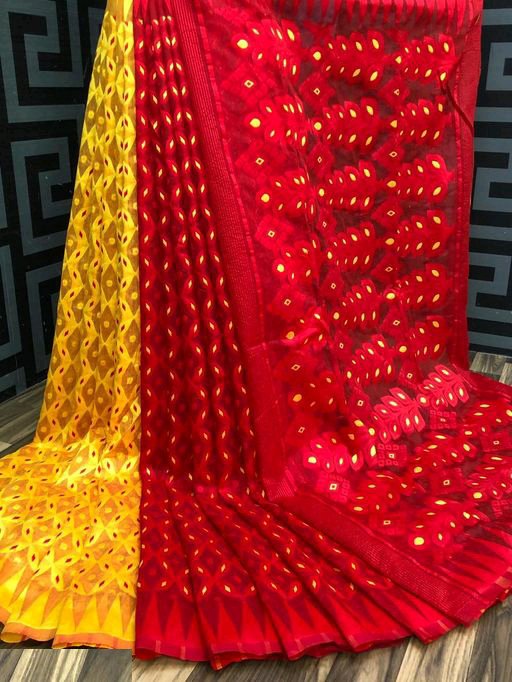 Woven Jamdani Saree Color Yellow Red - Rebistore