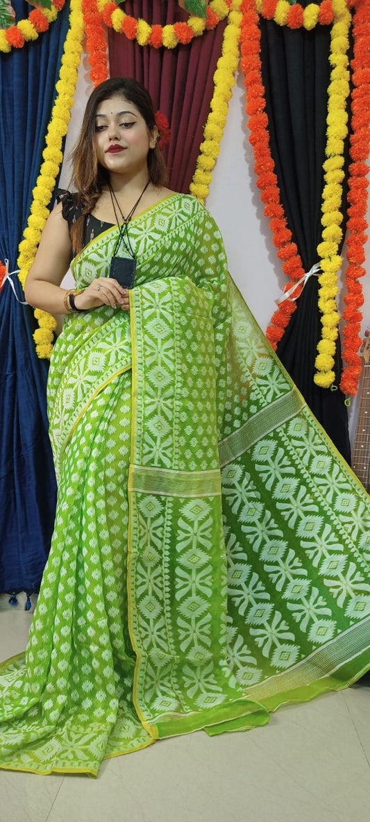 Woven Soft Dhakai Jamdani Saree Cotton Silk Color Multicolor - Rebistore