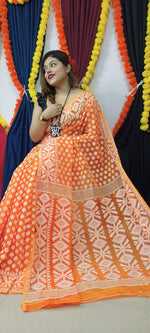 Woven Soft Dhakai Jamdani Saree Cotton Silk Color Orange - Rebistore